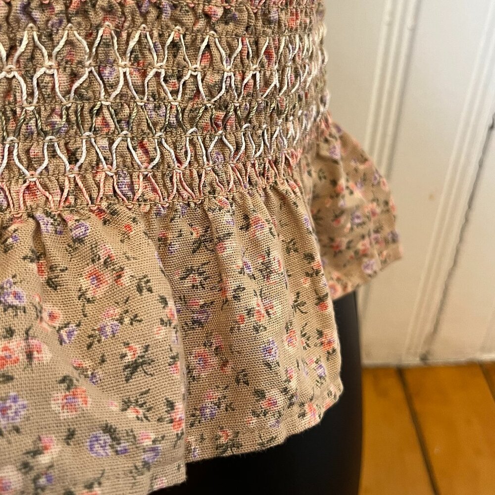 American Eagle Floral One Shoulder Smocked Linen Blend Top, Size Small - Picture 3 of 8